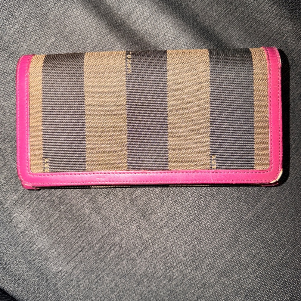 Fendi Women's Wallet with Red/Burgundy Trim and Brown Stripes